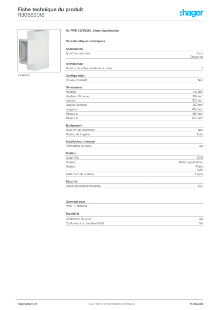 Image Hager Fiche technique du produit R30669016 | Hager Suisse
