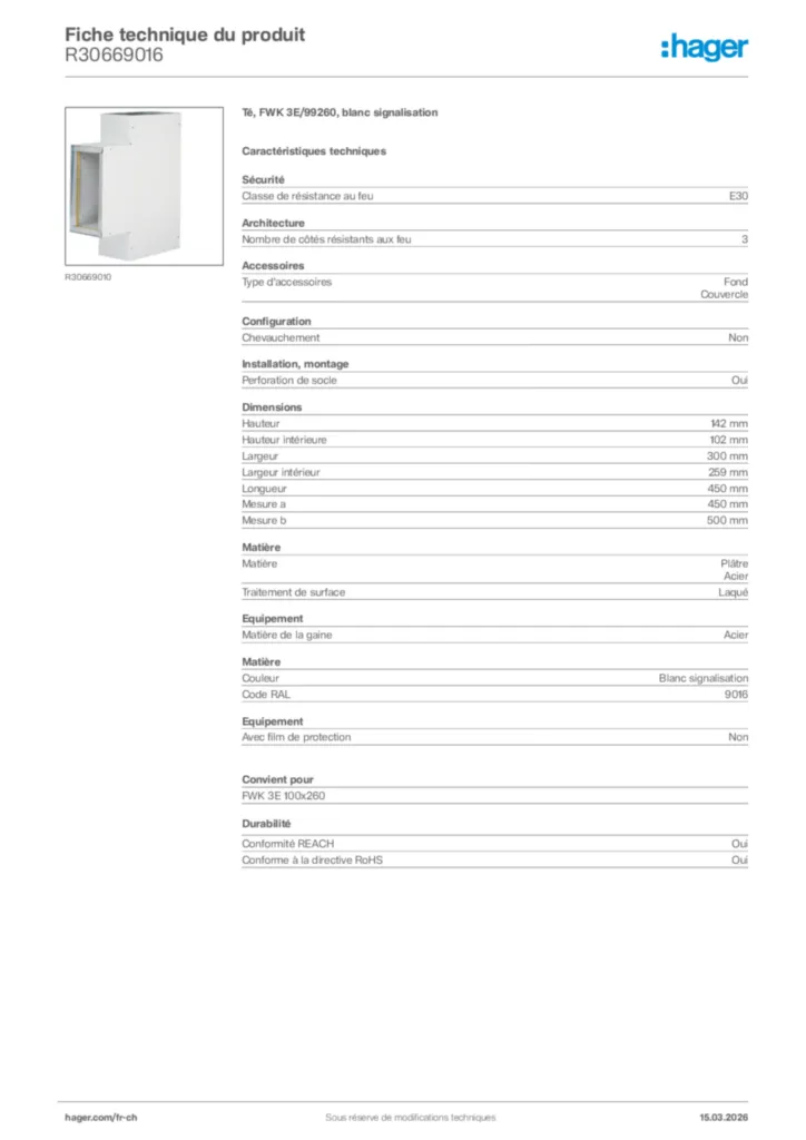 Image Hager Fiche technique du produit R30669016 | Hager Suisse