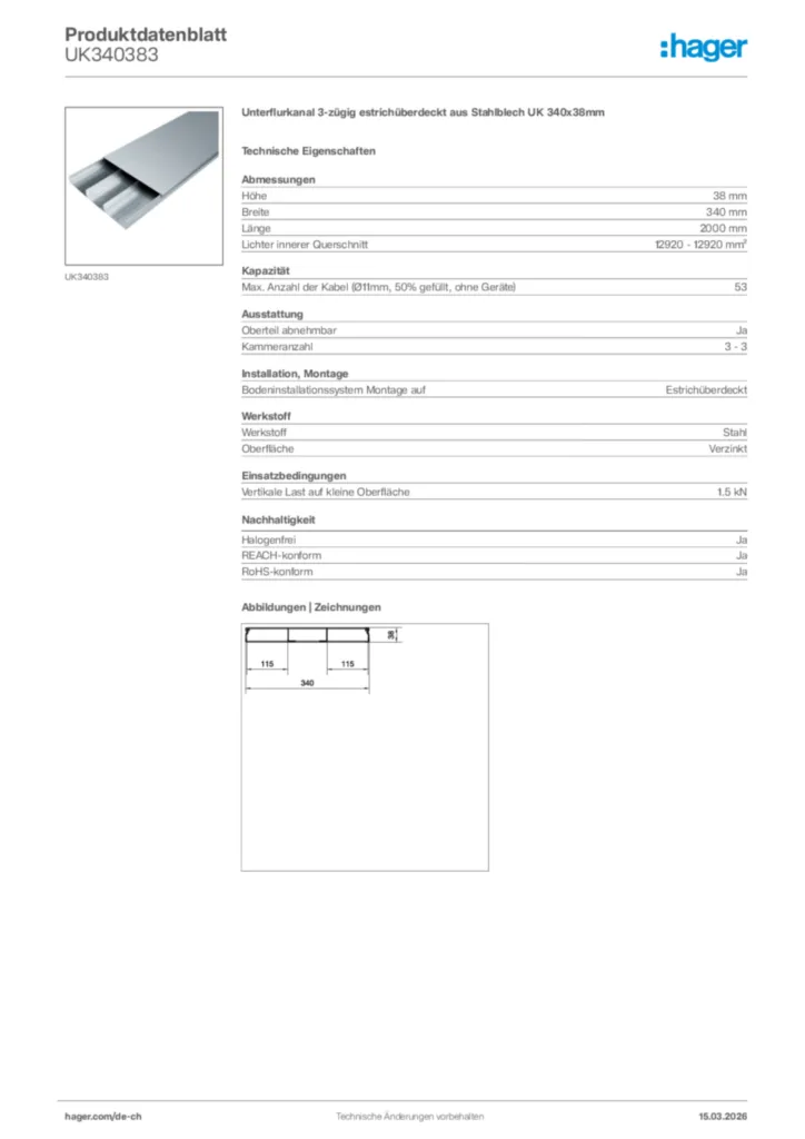 Bild Hager Produktdatenblatt UK340383 | Hager Schweiz