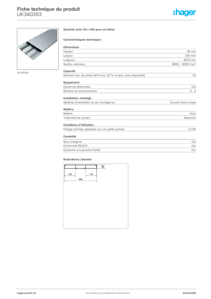 Image Hager Fiche technique du produit UK340383 | Hager Suisse