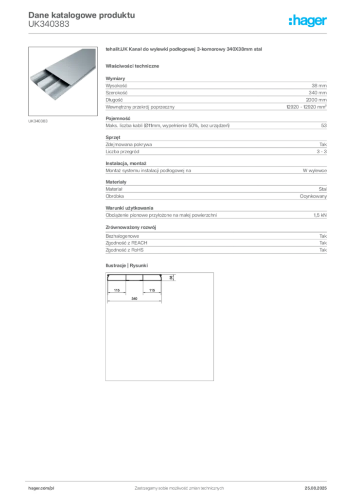 Zdjęcie Hager Karta katalogowa UK340383 | Hager Polska
