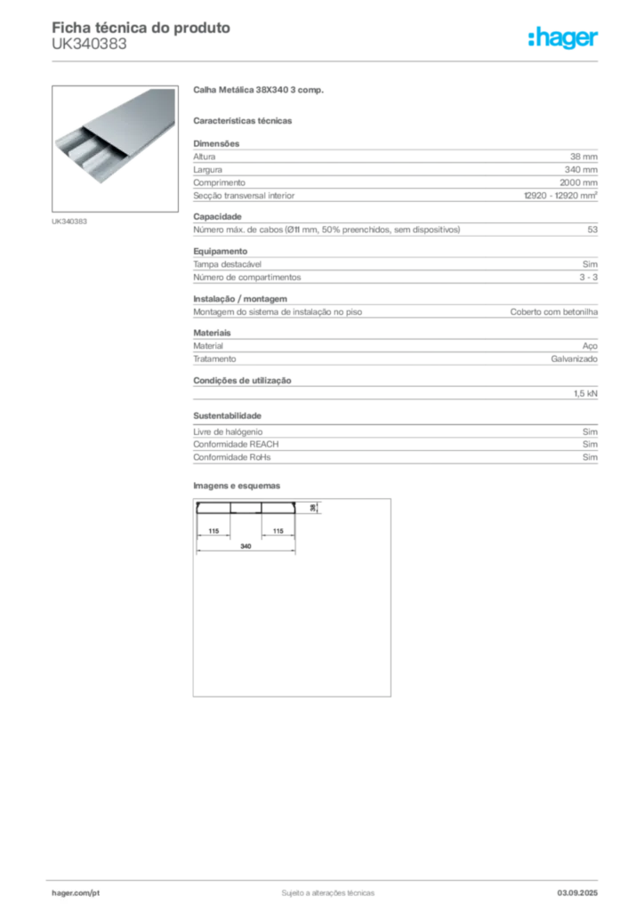 Imagem Hager Ficha técnica do produto UK340383 | Hager Portugal