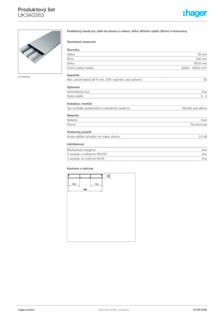 Obrázek Hager Produktový list UK340383 | Hager