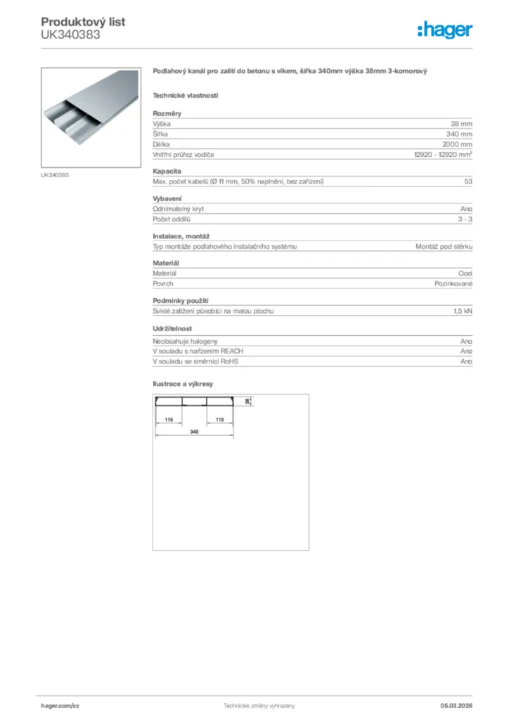 Obrázek Hager Product data sheet UK340383 | Hager