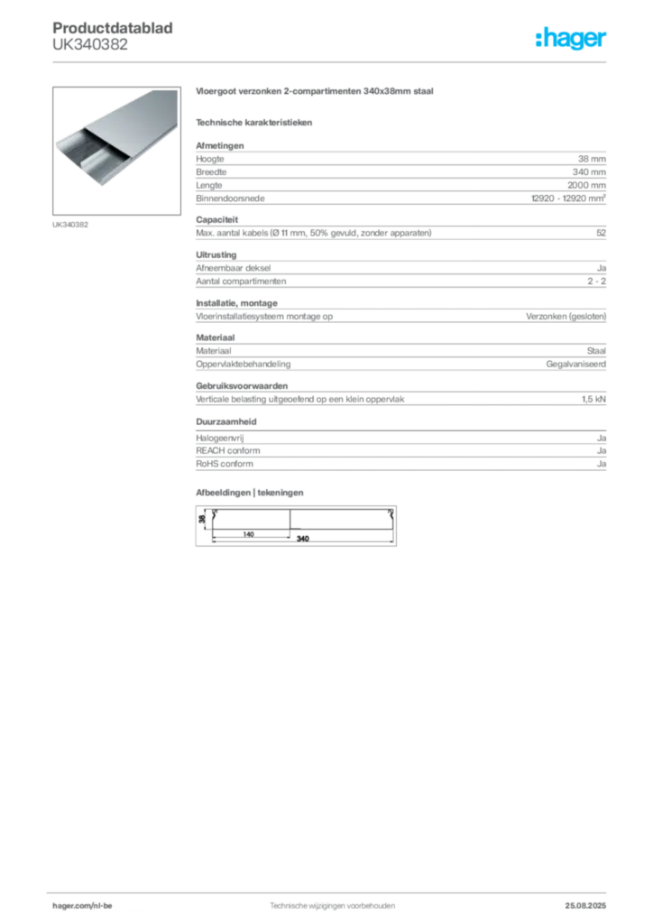 Afbeelding Hager Productdatablad UK340382 | Hager Belgium