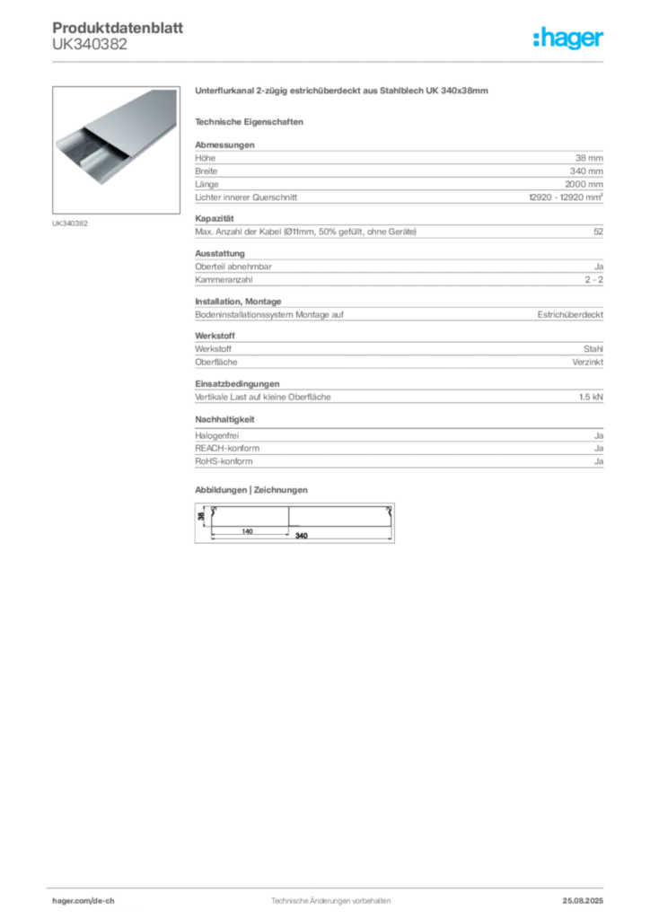 Bild Hager Produktdatenblatt UK340382 | Hager Schweiz