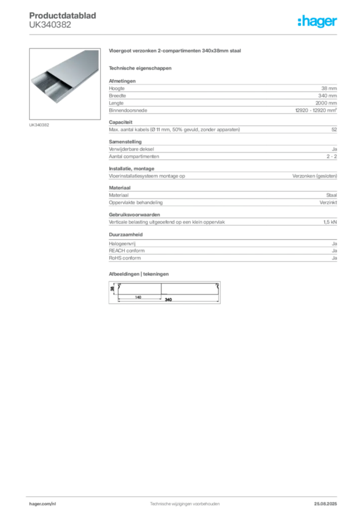 Afbeelding Hager Productdatablad UK340382 | Hager Nederland