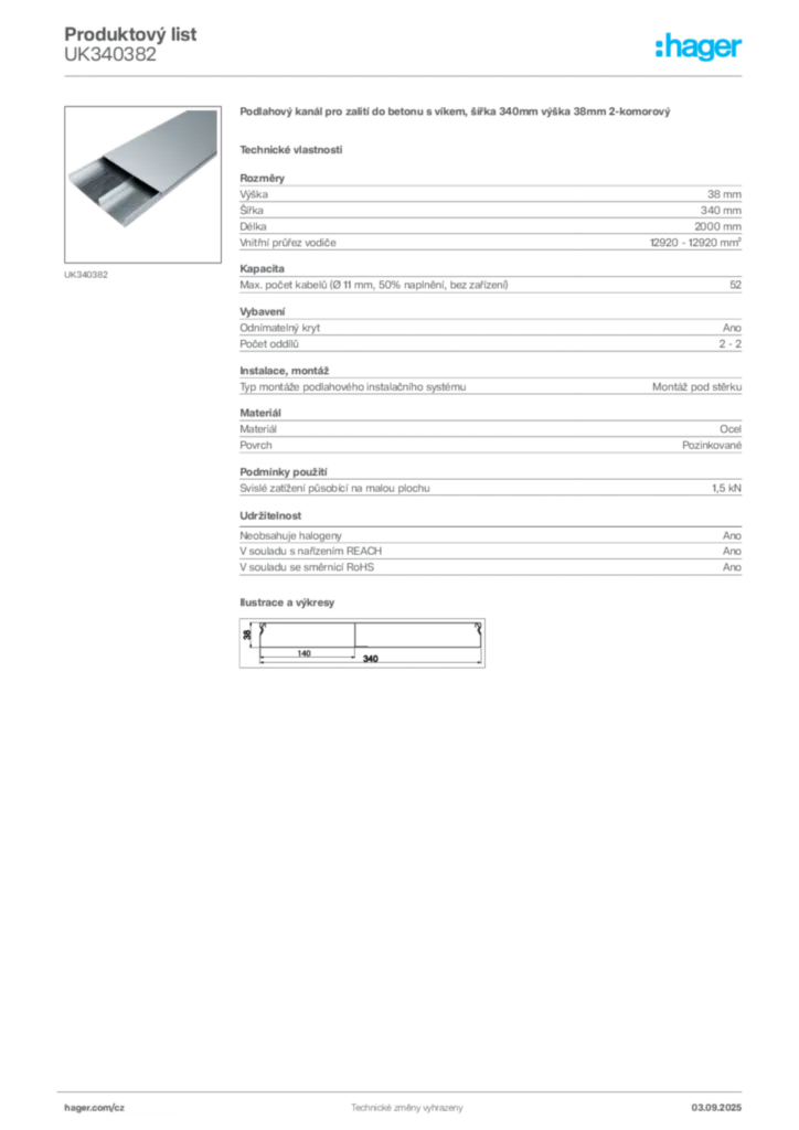 Obrázek Hager Produktový list UK340382 | Hager