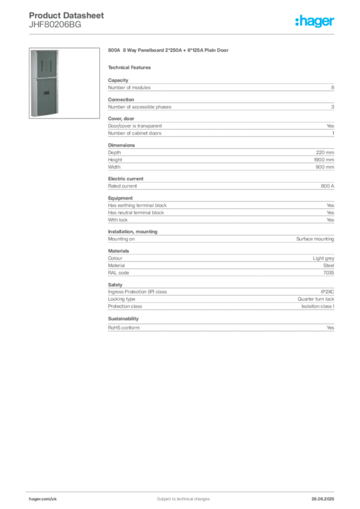 Image Hager Product data sheet JHF80206BG  | Hager