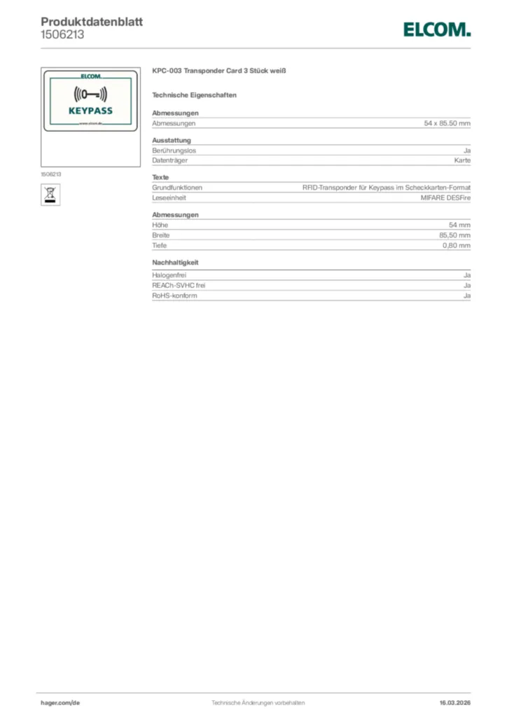 Bild Elcom Produktdatenblatt 1506213 | Hager Deutschland