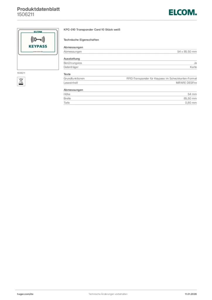 Bild Elcom Produktdatenblatt 1506211 | Hager Deutschland