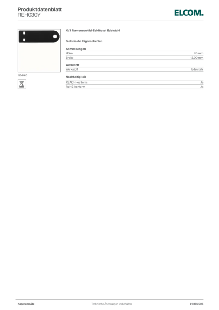Elcom Produktdatenblatt REH030Y