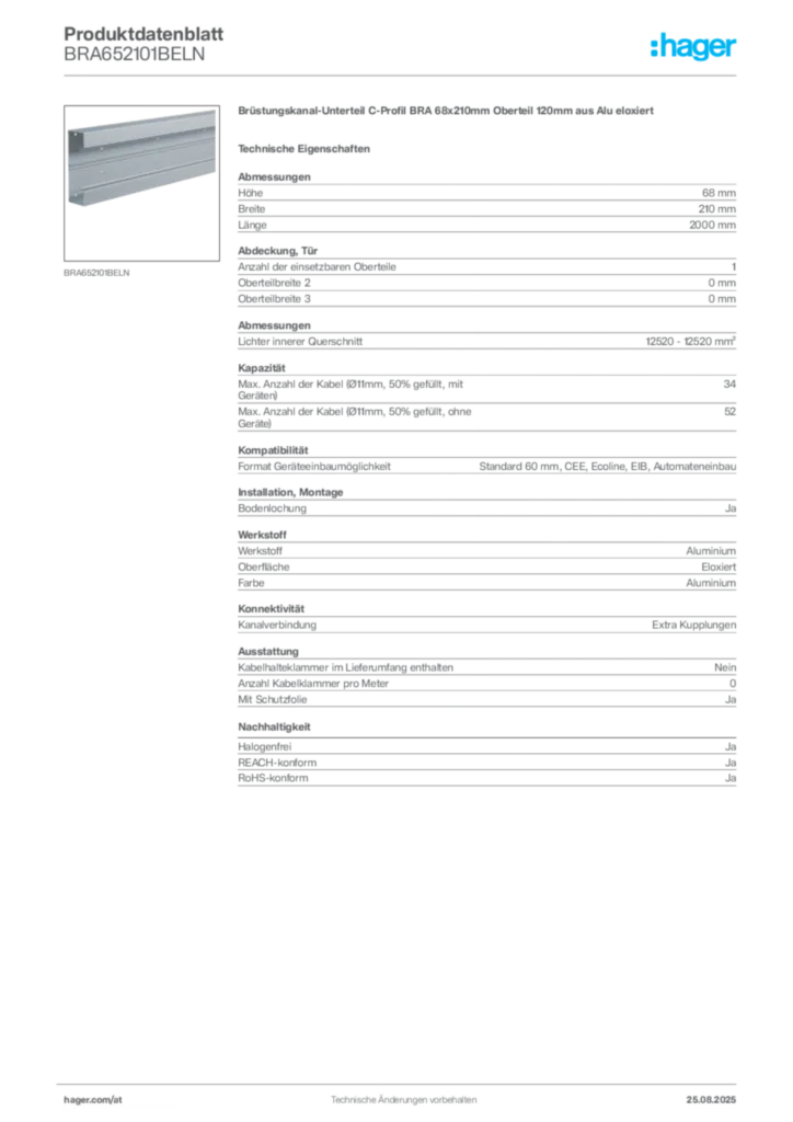 Bild Hager Produktdatenblatt BRA652101BELN | Hager Deutschland