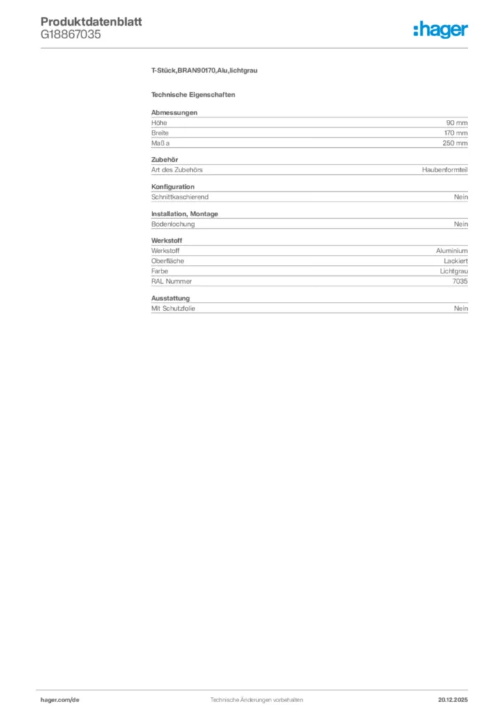 Bild Hager Produktdatenblatt G18867035 | Hager Deutschland