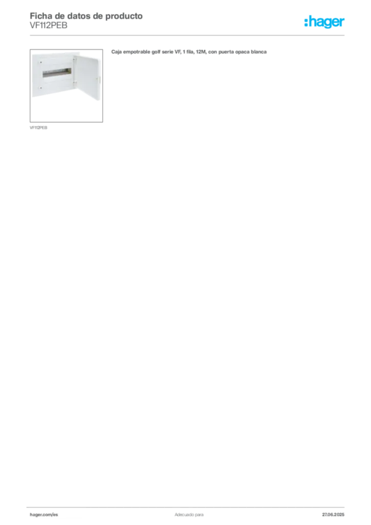 Imagen Hager Ficha de datos de producto VF112PEB | Hager España