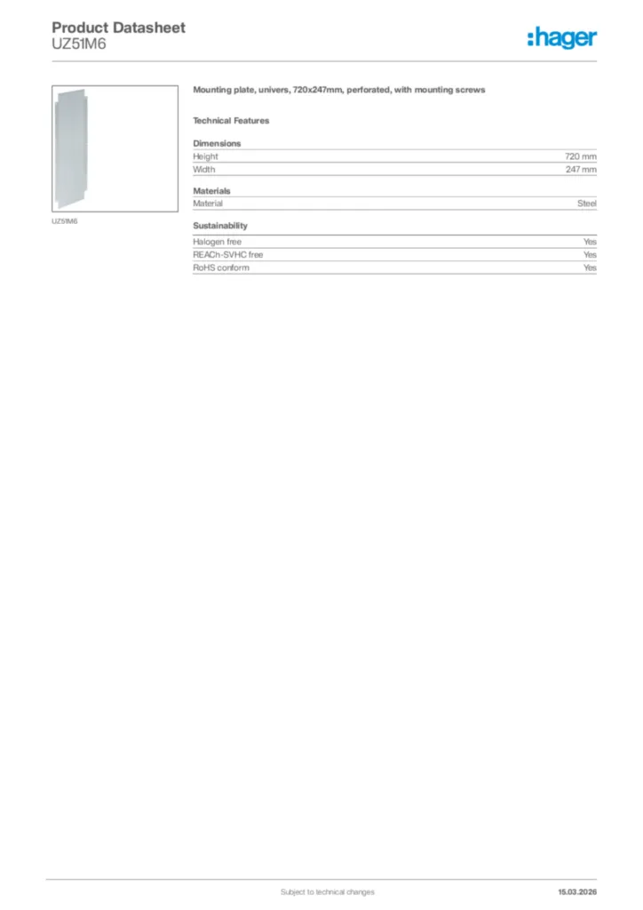 Image Hager Product data sheet UZ51M6  | Hager Africa