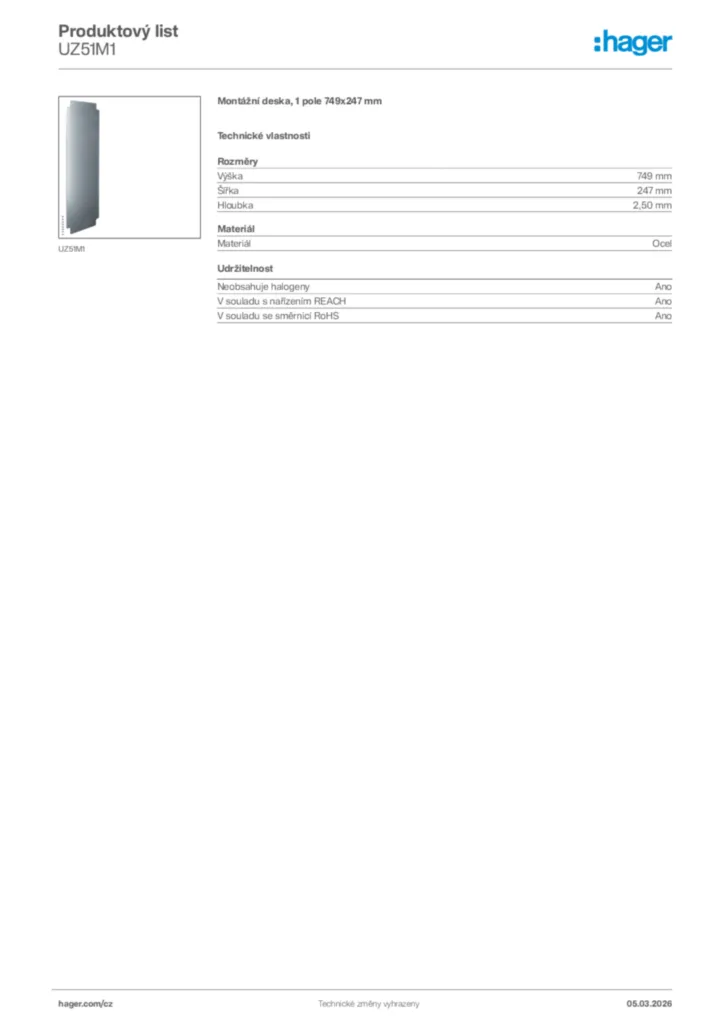 Obrázek Hager Product data sheet UZ51M1 | Hager