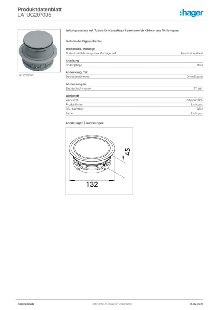 Bild Hager Produktdatenblatt LATUG207035 | Hager Deutschland