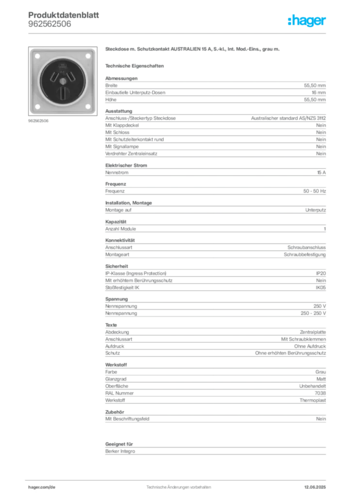 Bild Berker Produktdatenblatt 962562506 | Hager Deutschland