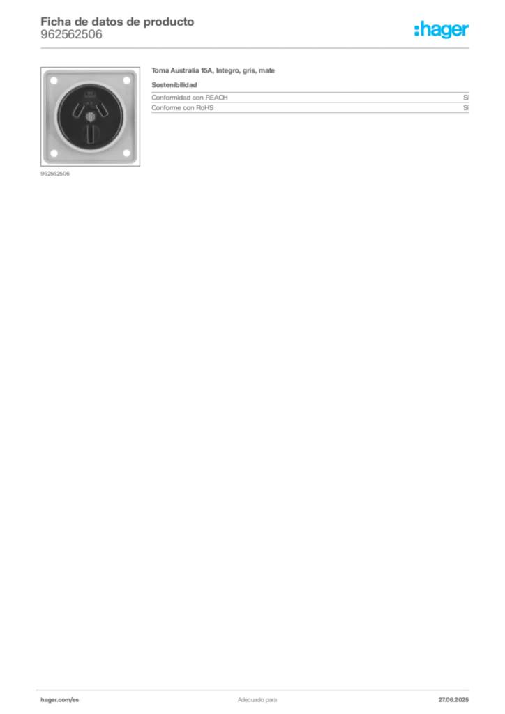 Imagen Hager Ficha de datos de producto 962562506 | Hager España
