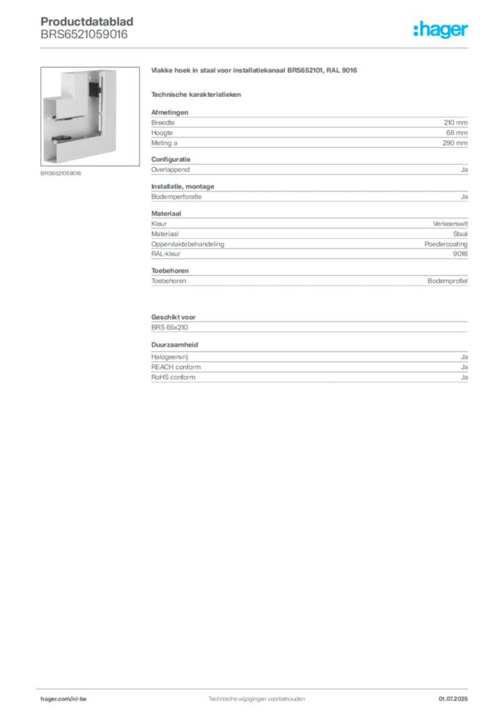 Afbeelding Hager Productdatablad BRS6521059016 | Hager Belgium