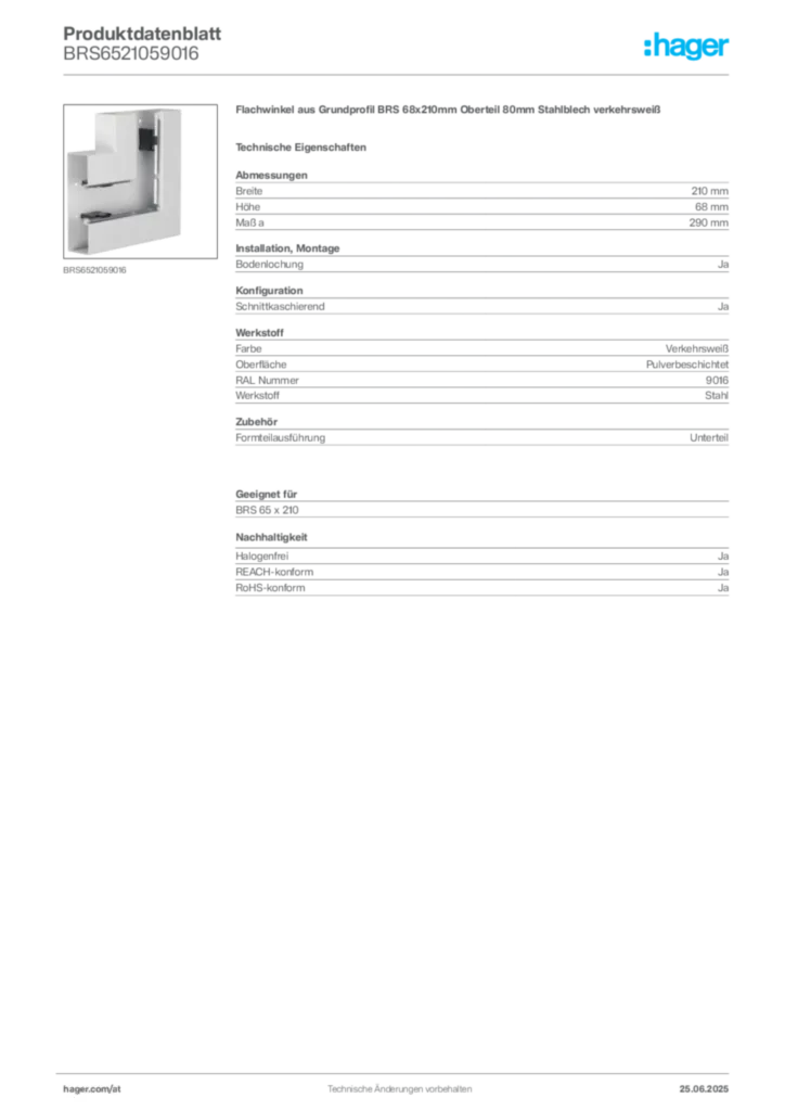 Bild Hager Produktdatenblatt BRS6521059016 | Hager Deutschland