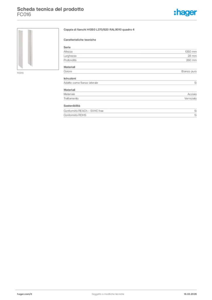 Immagine Hager Scheda tecnica del prodotto FC016 | Hager Italia