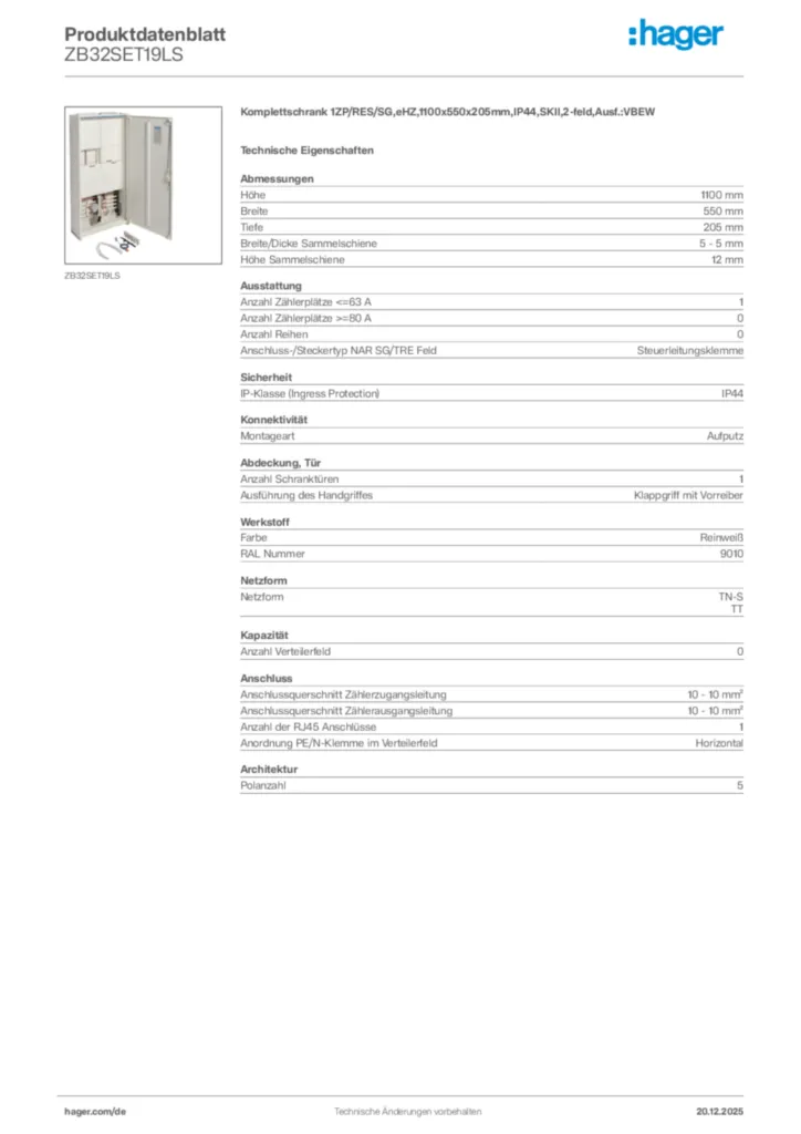 Bild Hager Produktdatenblatt ZB32SET19LS | Hager Deutschland