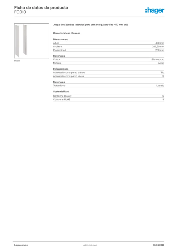 Imagen Hager Ficha de datos de producto FC010 | Hager España