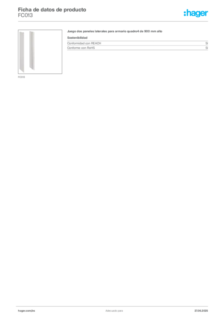 Imagen Hager Ficha de datos de producto FC013 | Hager España