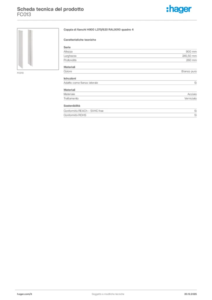 Immagine Hager Scheda tecnica del prodotto FC013 | Hager Italia