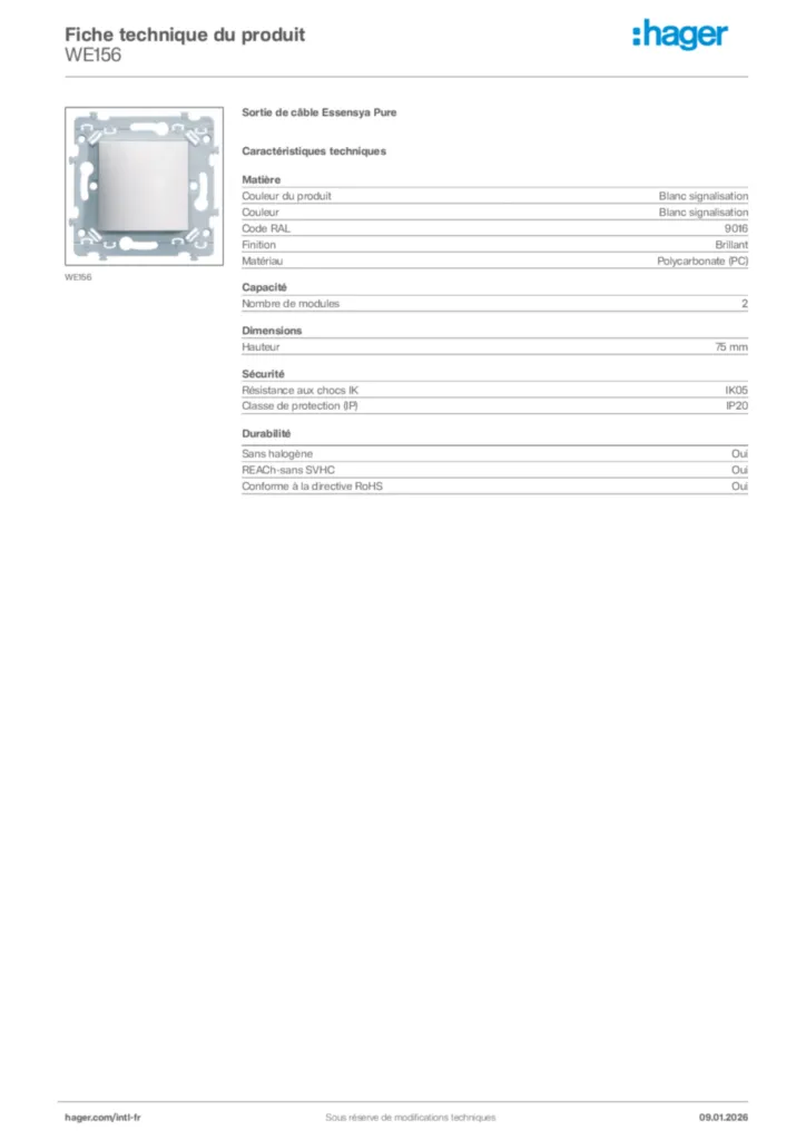 Image Hager Fiche technique du produit WE156 | Hager Afrique