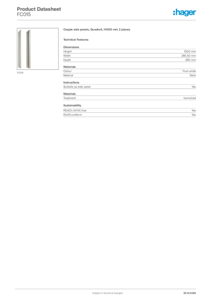 Image Hager Product data sheet FC015  | Hager Africa