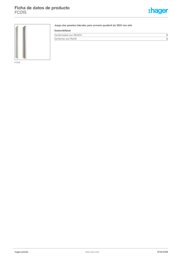 Imagen Hager Ficha de datos de producto FC015 | Hager España