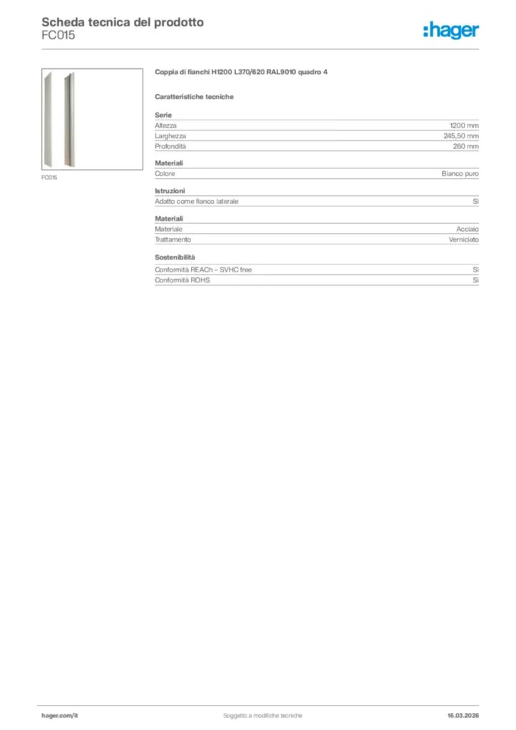 Immagine Hager Scheda tecnica del prodotto FC015 | Hager Italia