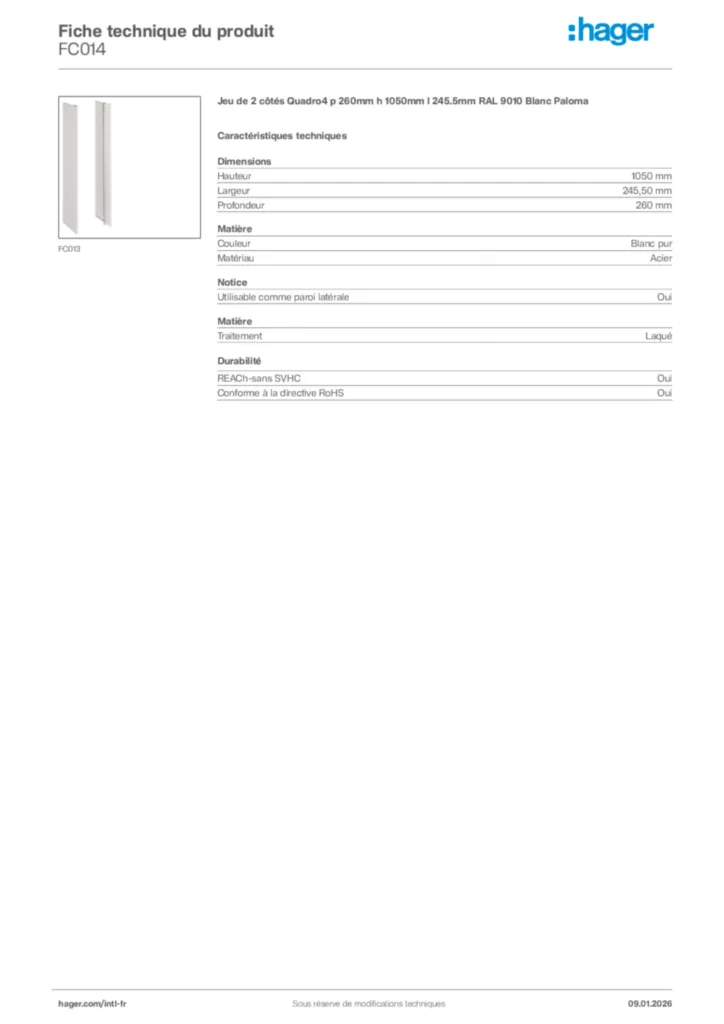 Image Hager Fiche technique du produit FC014 | Hager Afrique