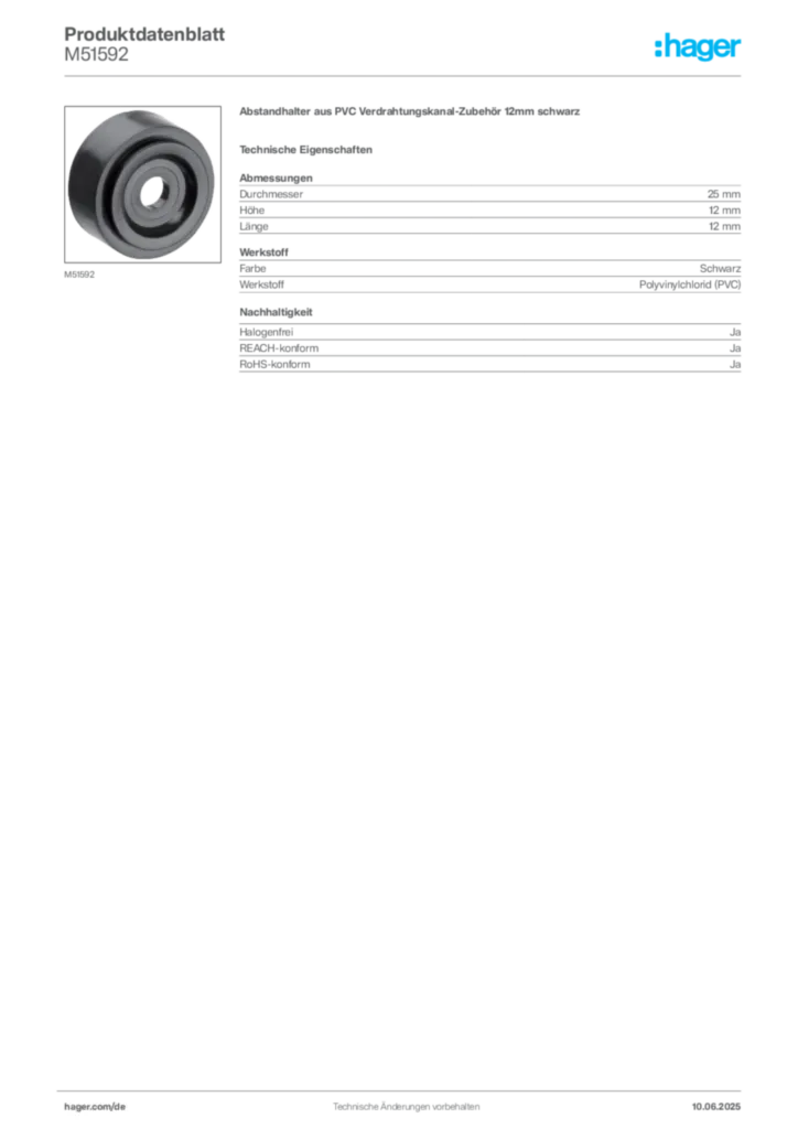 Hager Produktdatenblatt M51592