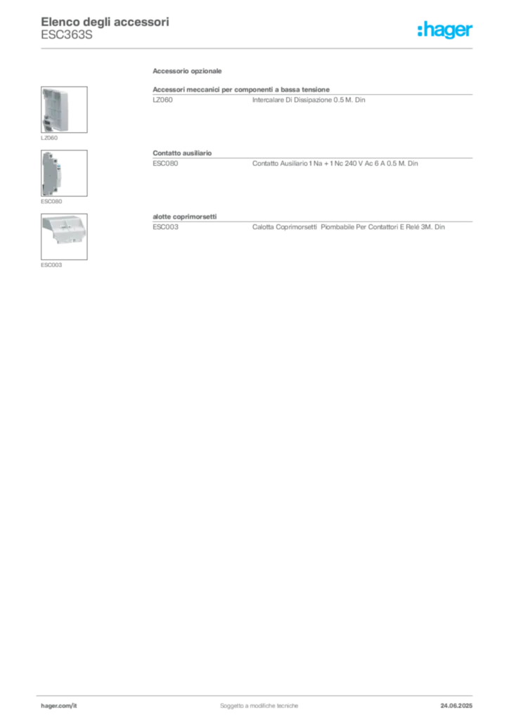 Immagine Hager Scheda tecnica del prodotto ESC363S | Hager Italia