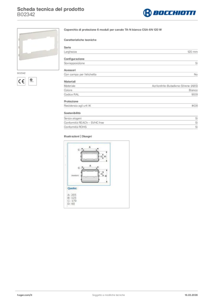 Immagine Bocchiotti Scheda tecnica del prodotto B02342 | Hager Italia