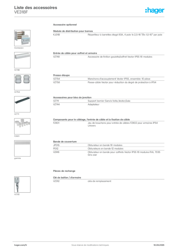 Image Hager Fiche technique du produit VE318F | Hager France