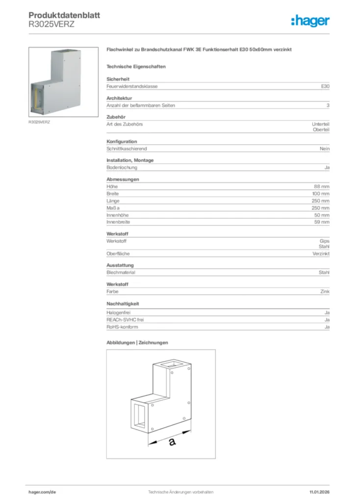 Bild Hager Produktdatenblatt R3025VERZ | Hager Deutschland