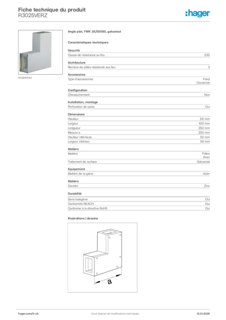 Image Hager Fiche technique du produit R3025VERZ | Hager Suisse