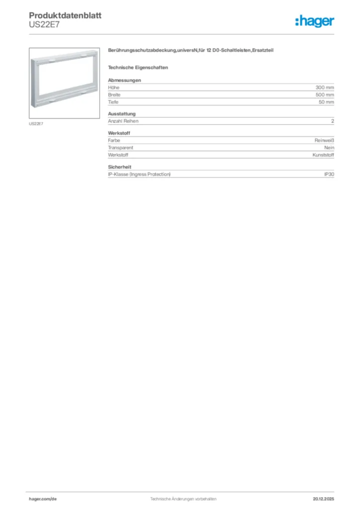 Bild Hager Produktdatenblatt US22E7 | Hager Deutschland