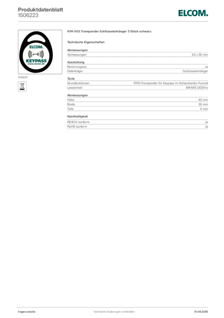 Elcom Produktdatenblatt 1506223