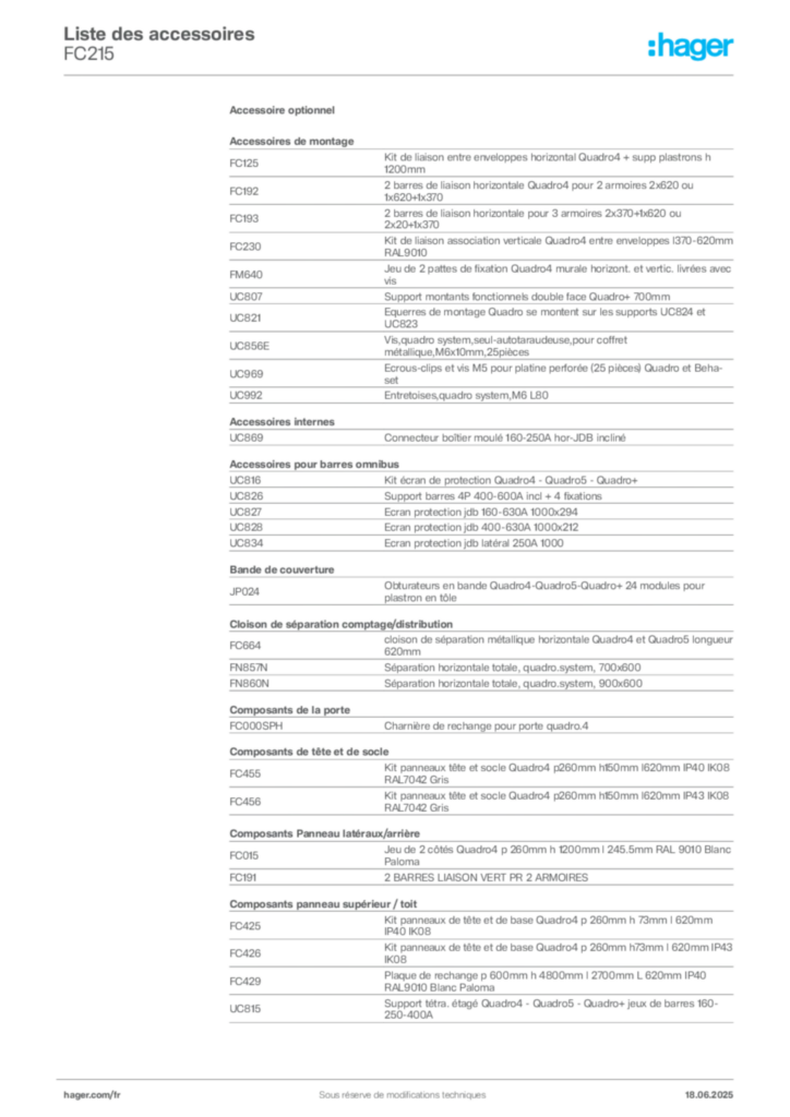 Image Hager Fiche technique du produit FC215 | Hager France