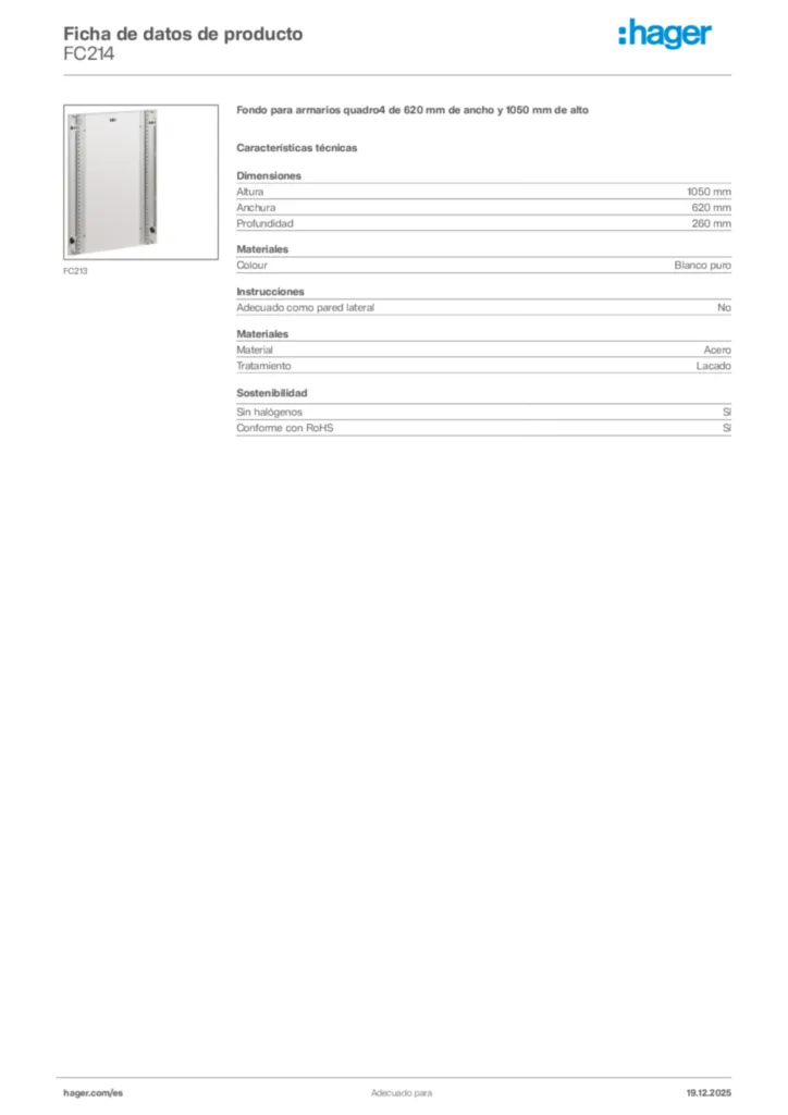 Imagen Hager Ficha de datos de producto FC214 | Hager España