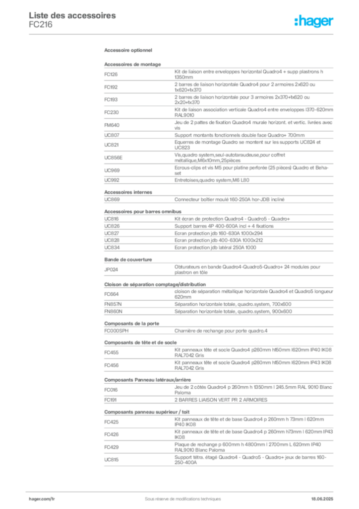 Image Hager Fiche technique du produit FC216 | Hager France