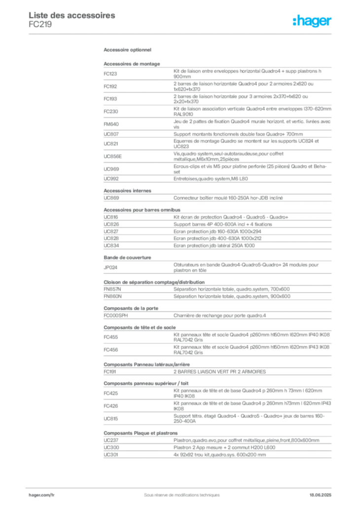Image Hager Fiche technique du produit FC219 | Hager France
