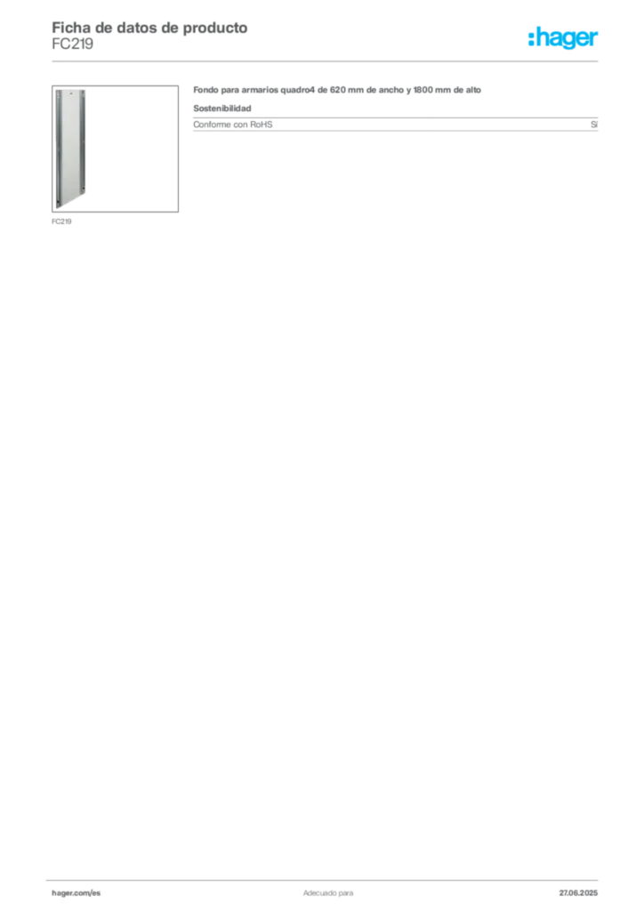 Imagen Hager Ficha de datos de producto FC219 | Hager España