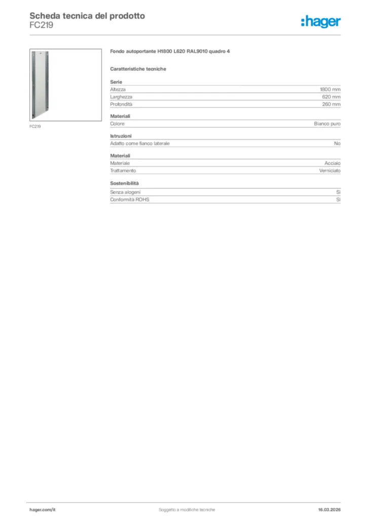 Immagine Hager Scheda tecnica del prodotto FC219 | Hager Italia
